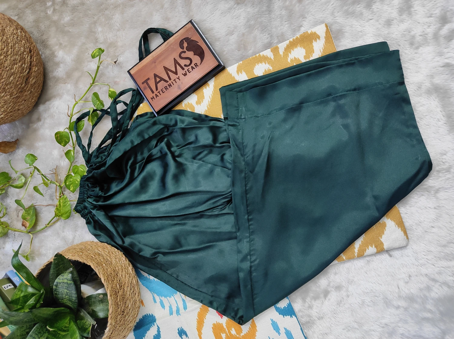 Green shiney silk maternity loose pant