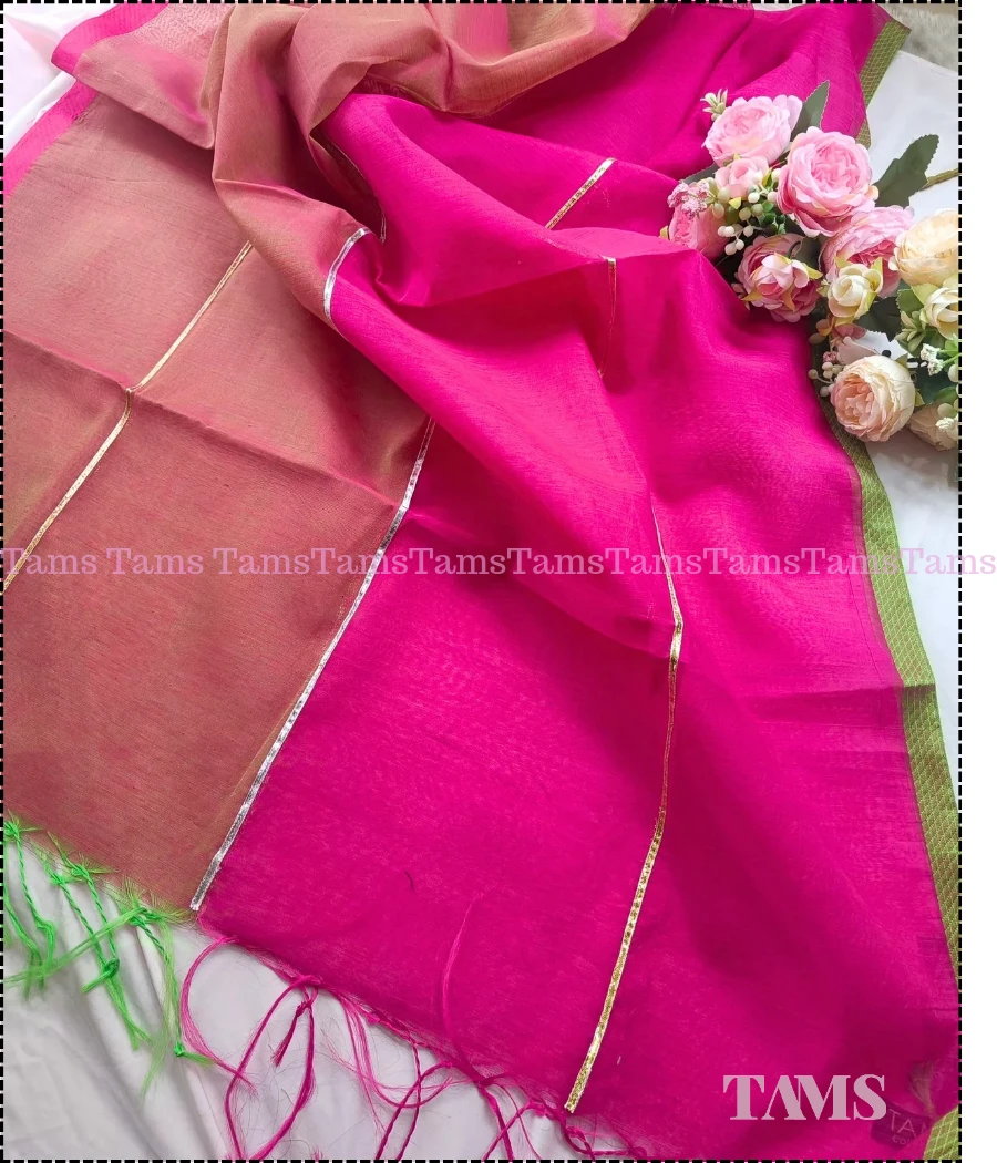 Hot Pink Orna with Zari lace