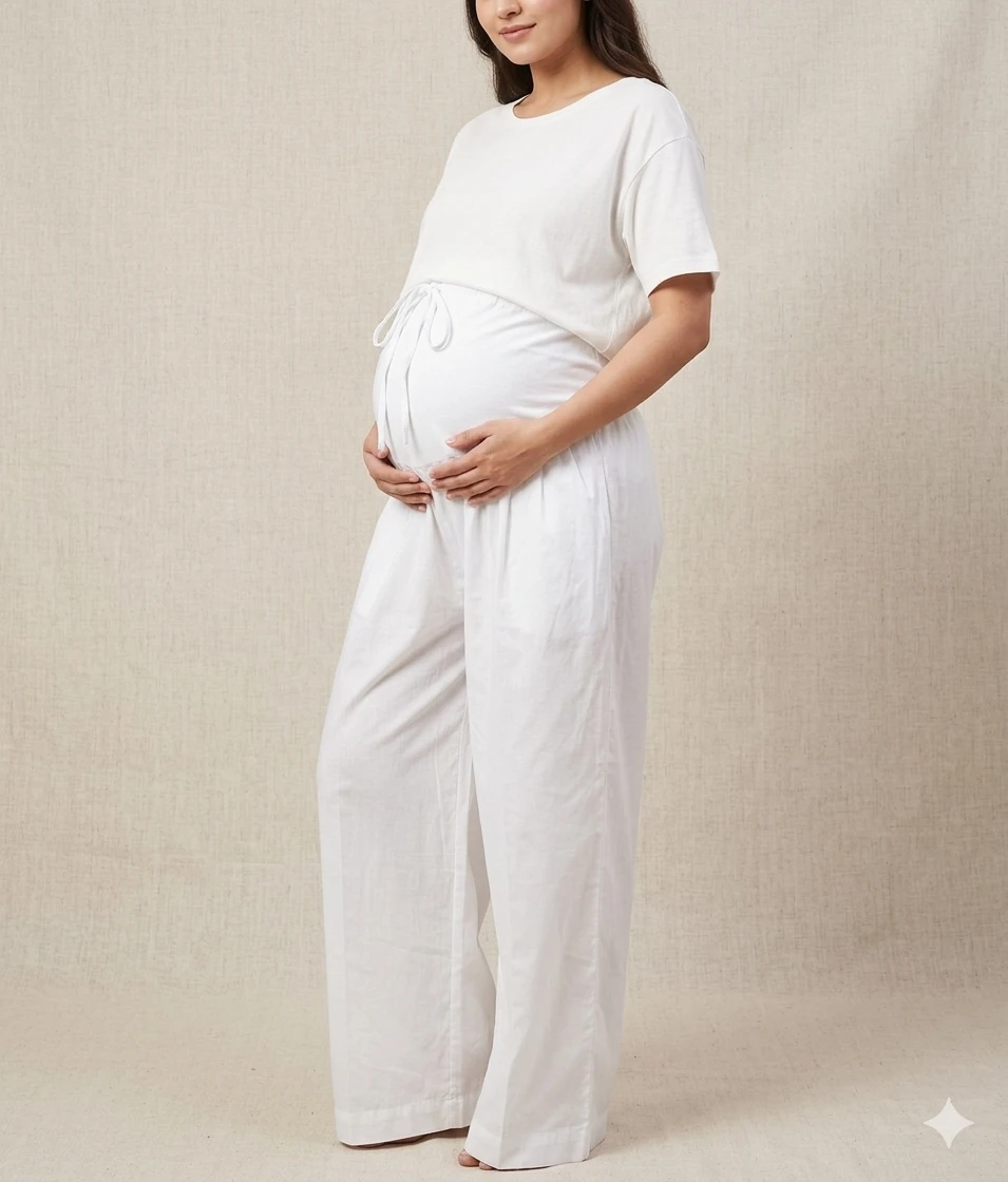 white soft silk loose maternity pant