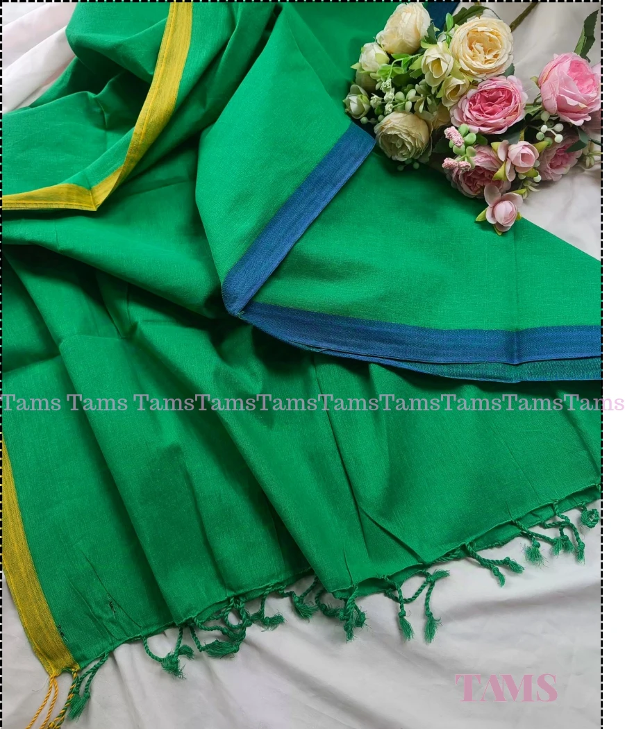 Green cotton orna with yellow paar
