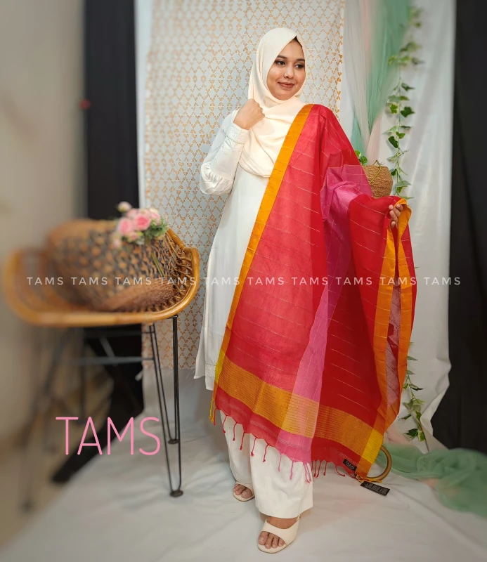 Taat Chumki cotton orna (Red & Pink shade)